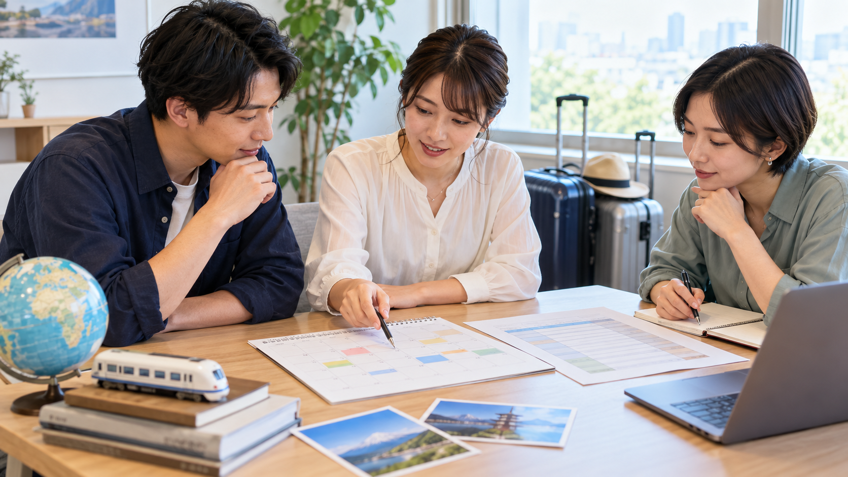 将来の出張費と旅行計画をカレンダーで確認する小規模チーム