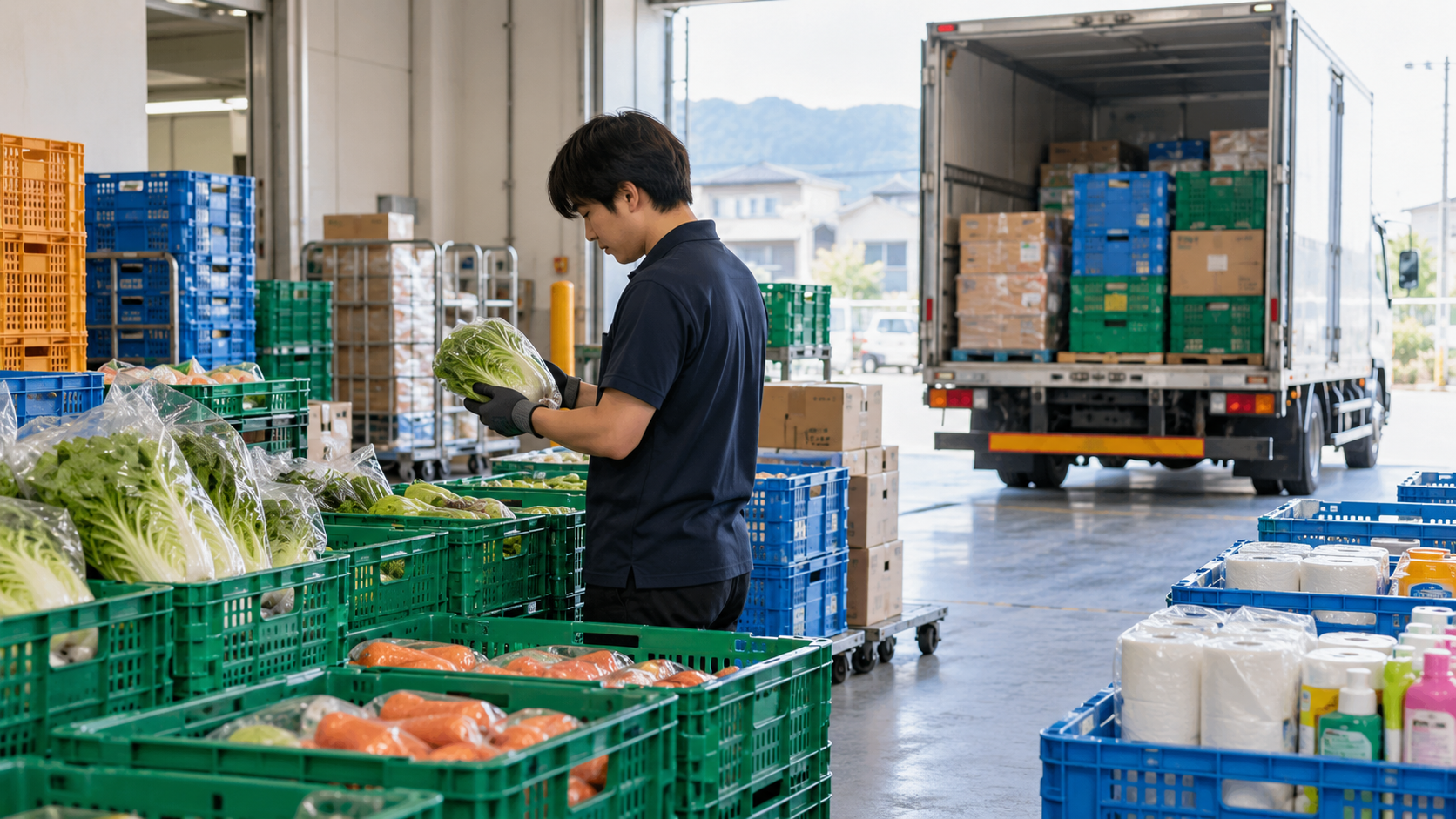 商品補充と配送を行う小売店舗の物流イメージ